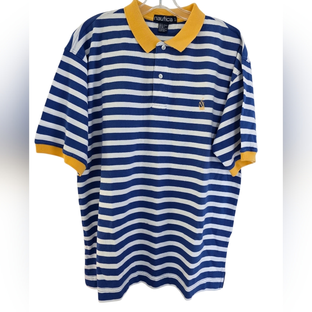 Nautica Striped Polo Shirt Short Sleeve Size Large